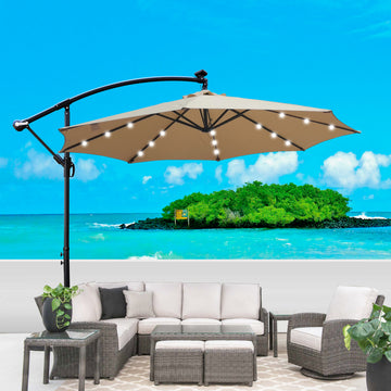 10ft Patio Umbrella with Solar Powered LED Lights, Crank, and Cross Base