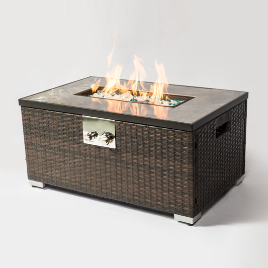 Luxurious Outdoor Rattan Gas Fire Table with Elegant Tile Top Design