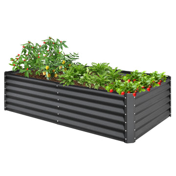 Gray Galvanized Raised Garden Bed - Outdoor Planter Box for Vegetables & Flowers