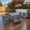 9 Pieces Patio Dining Set - Grey Rattan Chairs - With Glass Table Top and Dark Grey Cushions