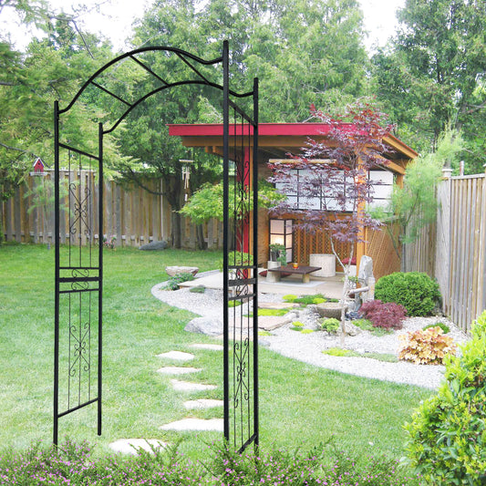 Elegant Black Metal Garden Arch - 7.5ft Tall - For Climbing Plants & Decorative Accents