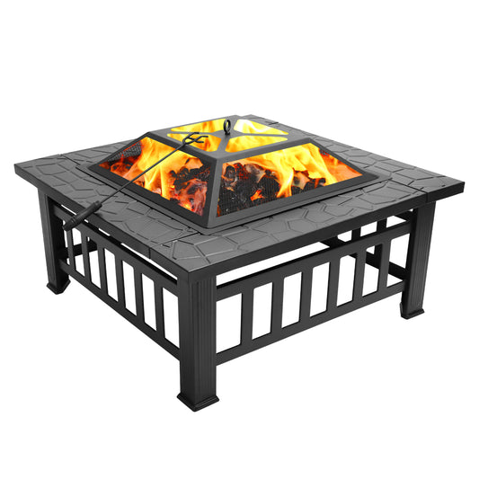 32-inch Square Metal Fire Pit Table - Perfect for Patios, Campgrounds, and Picnics - Enjoy Warmth and Gatherings