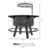 2-in-1 Black Portable Fire Pit for BBQ Grill, Camping Bonfire Stove, Backyard, Patio, Picnic