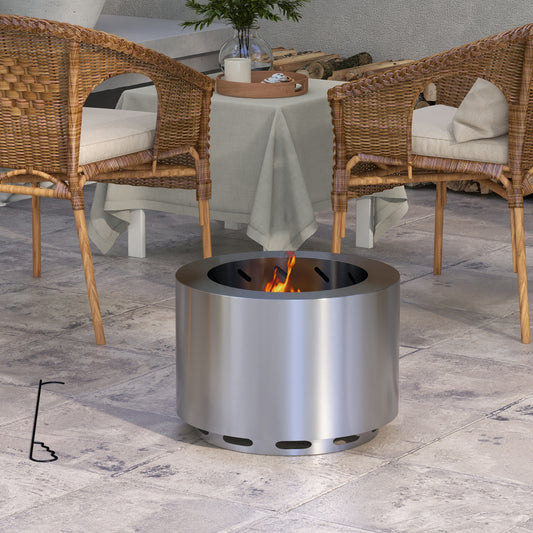 Portable Stainless Smokeless Fire Pit with Poker for Campfire, Backyard Picnic, and Camping