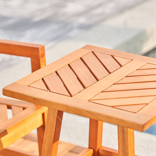 Honey Colored Fish Pattern Wooden Side Table for Outdoor Seating and Lounging