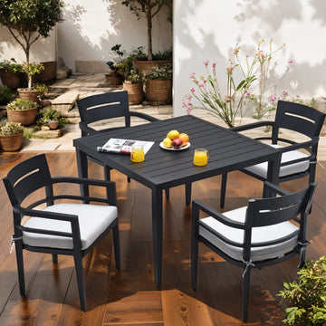 5-Piece Outdoor Dining Set - Aluminum Frame Sunbrella Fabric Cushions with 40" Square Table  with Umbrella Hole